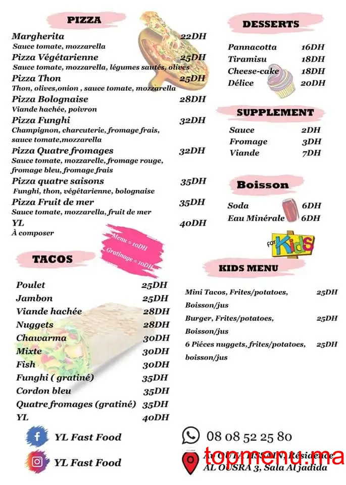 YL Fast Food menu page 2