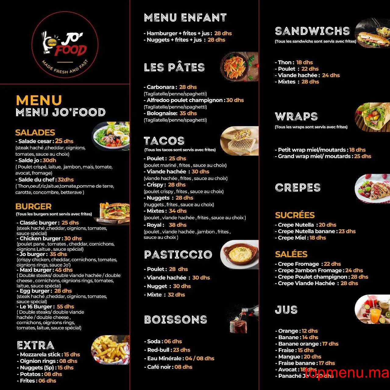 JO’FOOD menu page 1