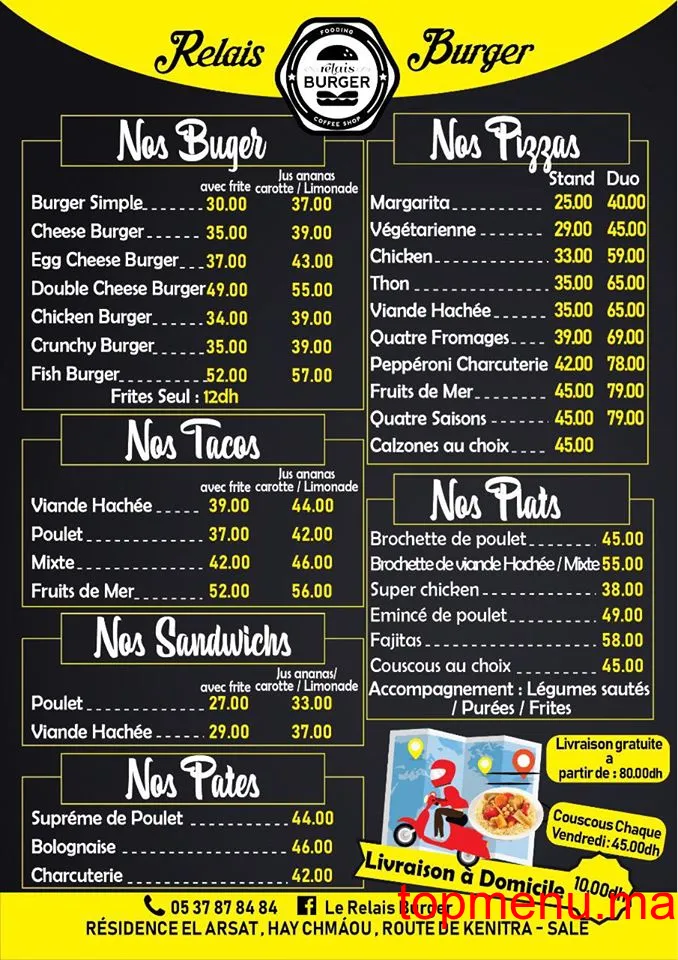 Relais Burger menu page 1