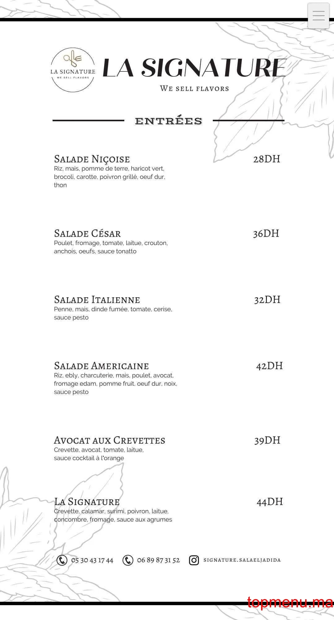 Restaurant la signature menu page 1