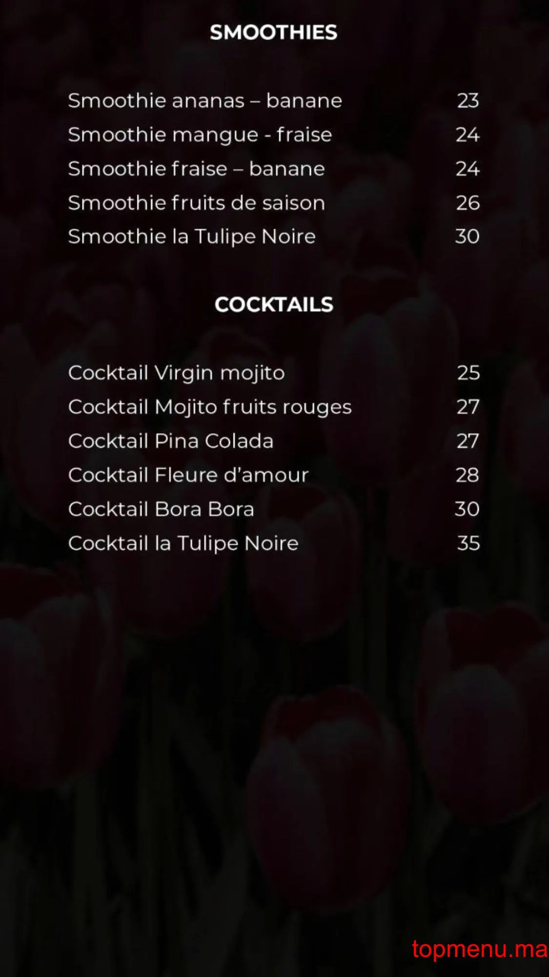 La Tulipe Noire menu page 8