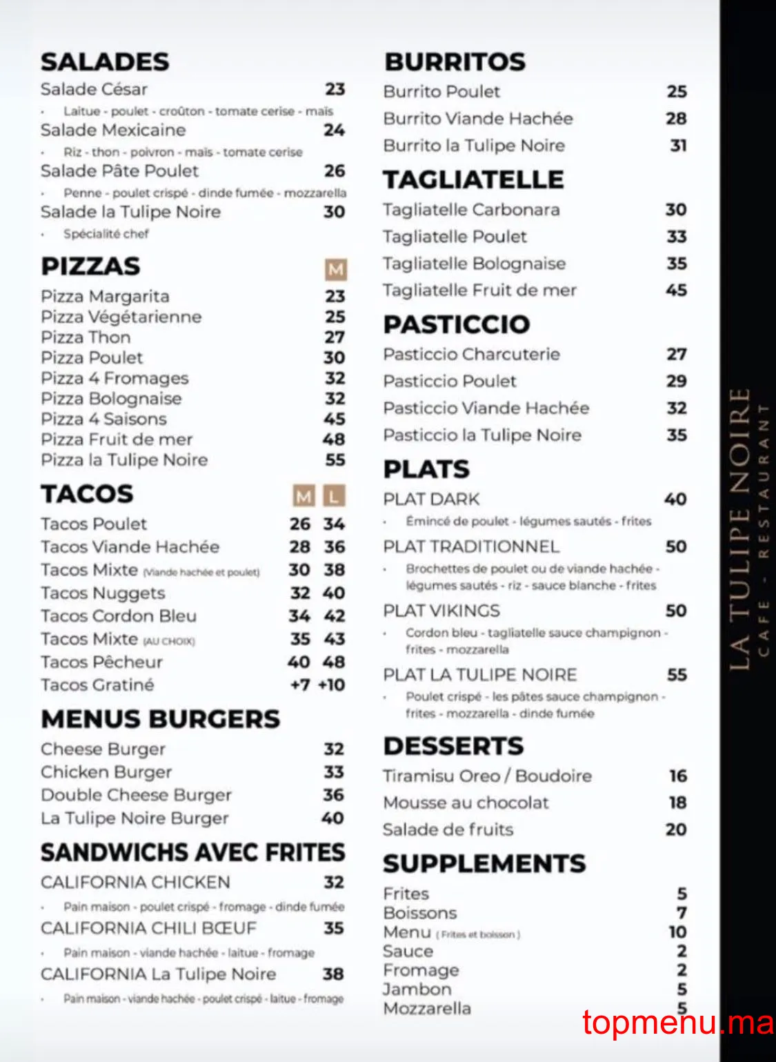 La Tulipe Noire menu page 4