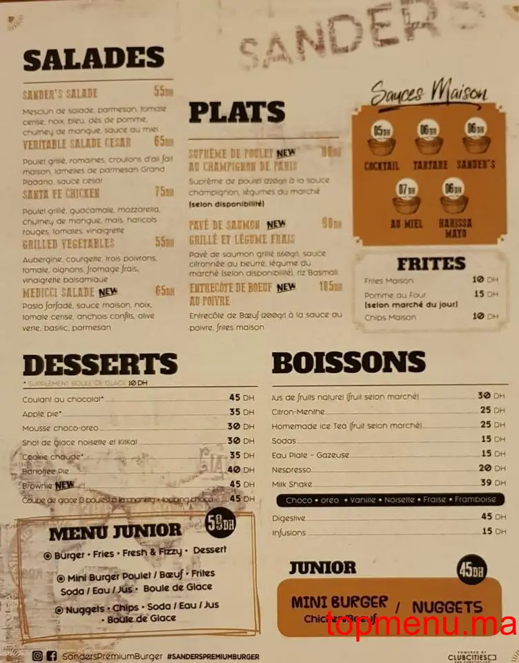 Sander’s burger menu page 2