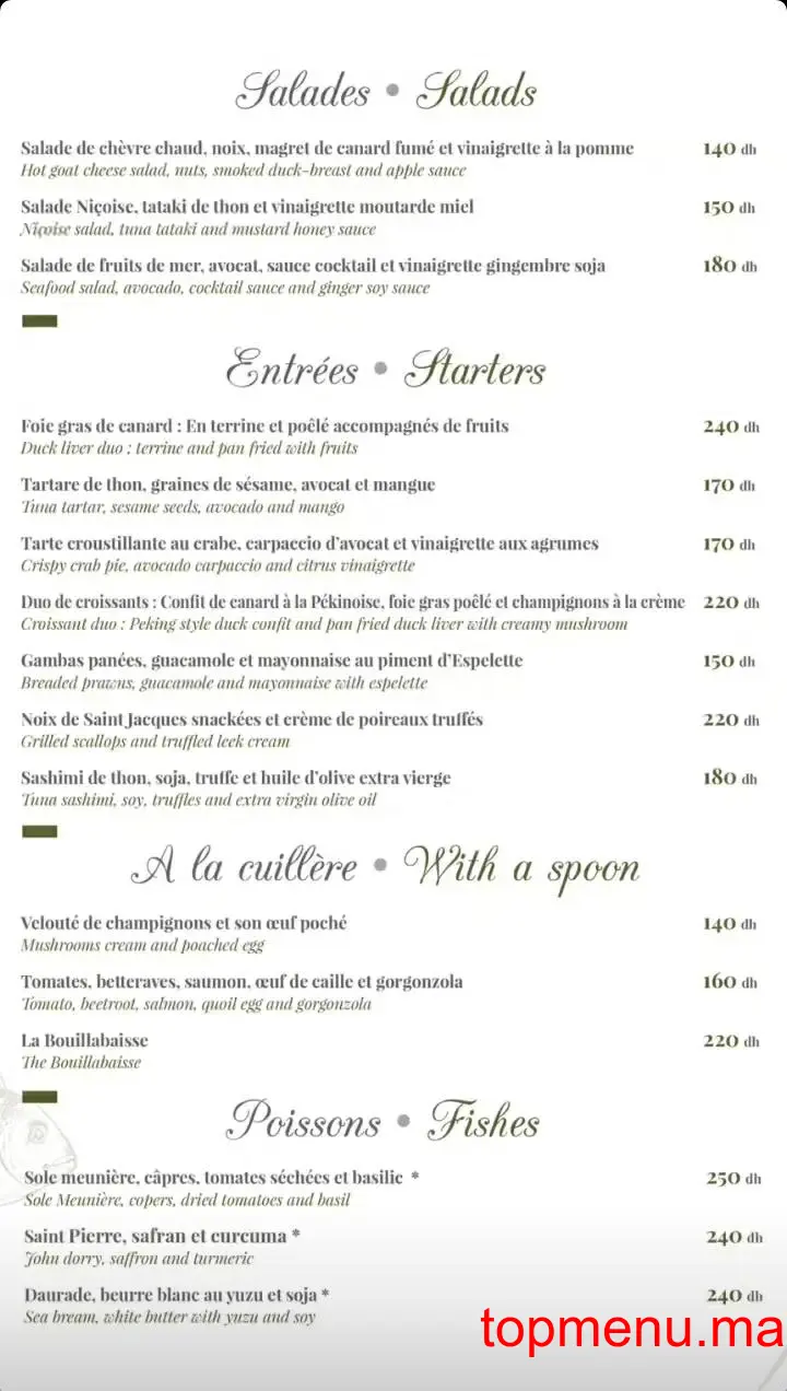 La villa O saveur menu page 1