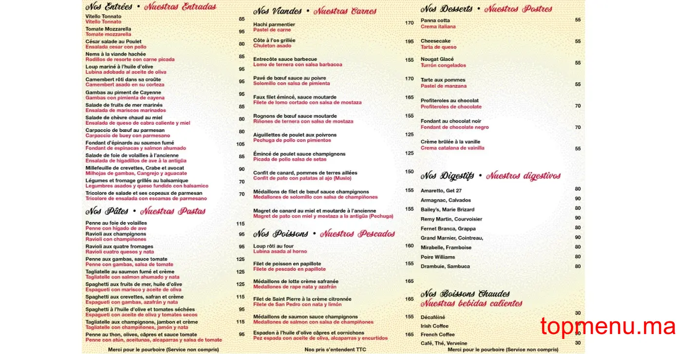 O TRI K restaurant & Lounge menu page 1