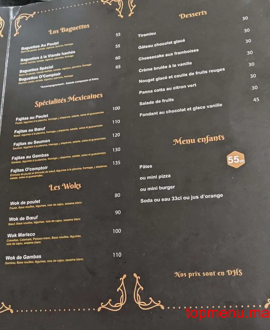 O’Comptoir Marina menu page 1