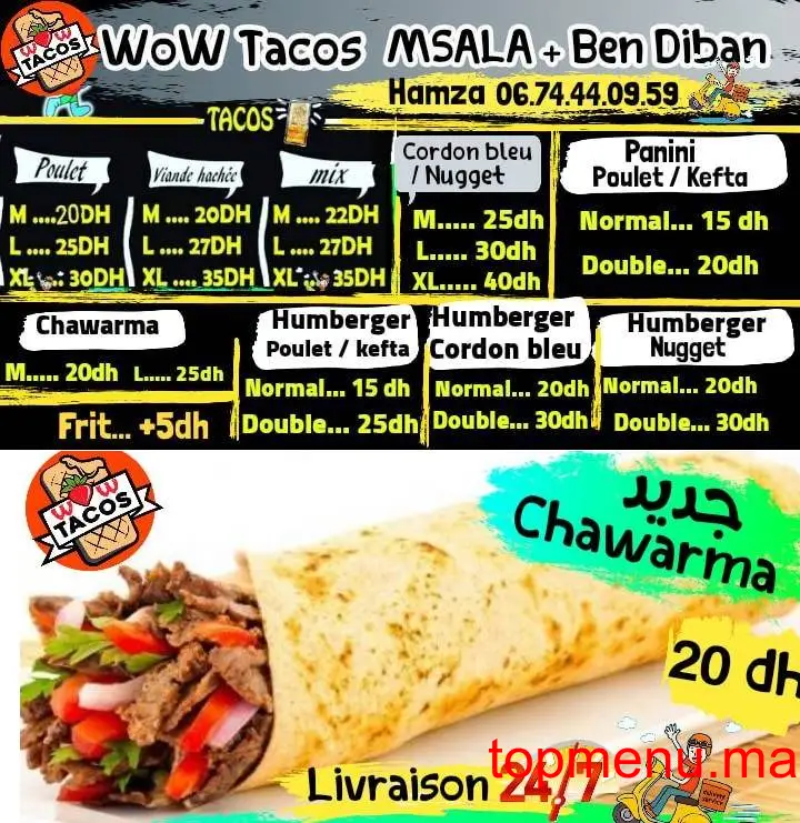 Wow Tacos menu page 1