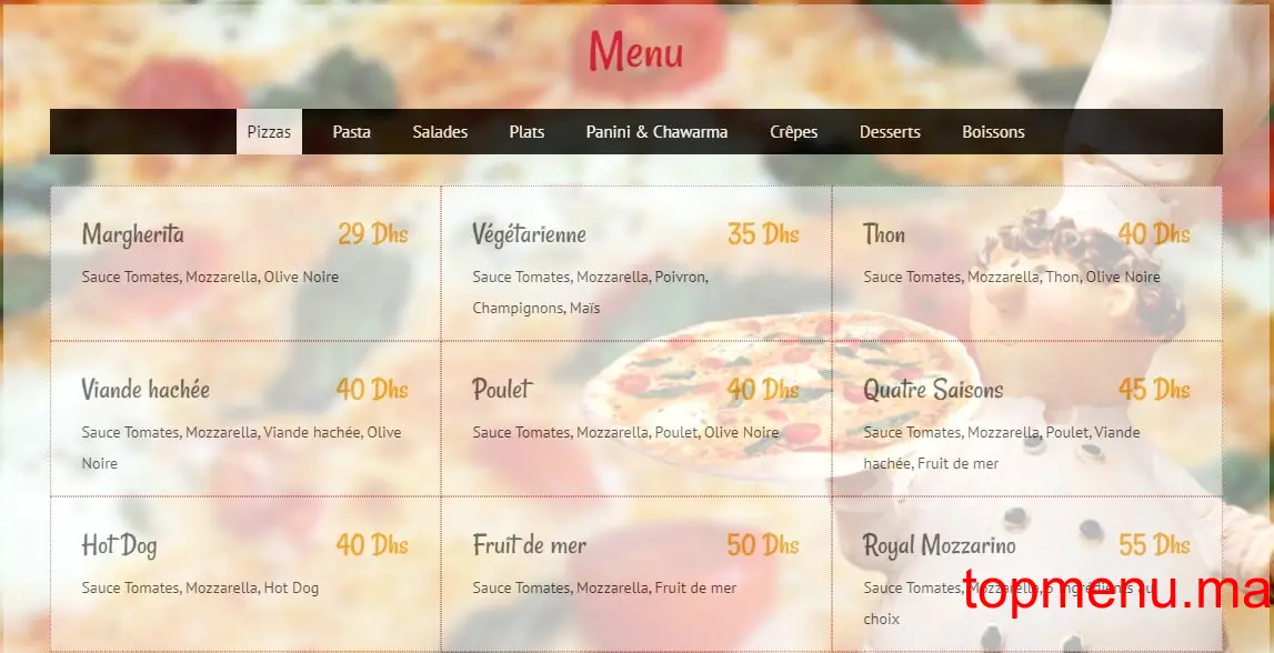 Mozzarino menu page 1