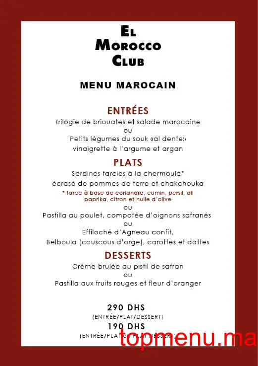 El Morocco Club menu page 2