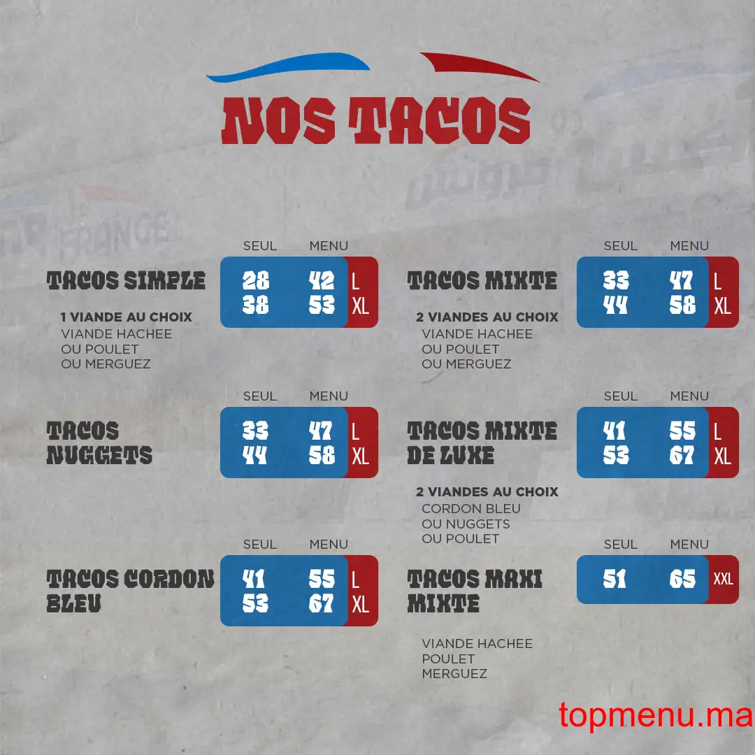 Tacos de France menu page 1