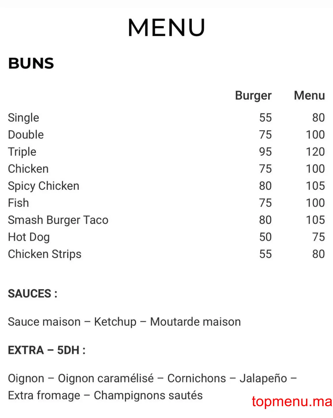 Smash & Bun menu page 1