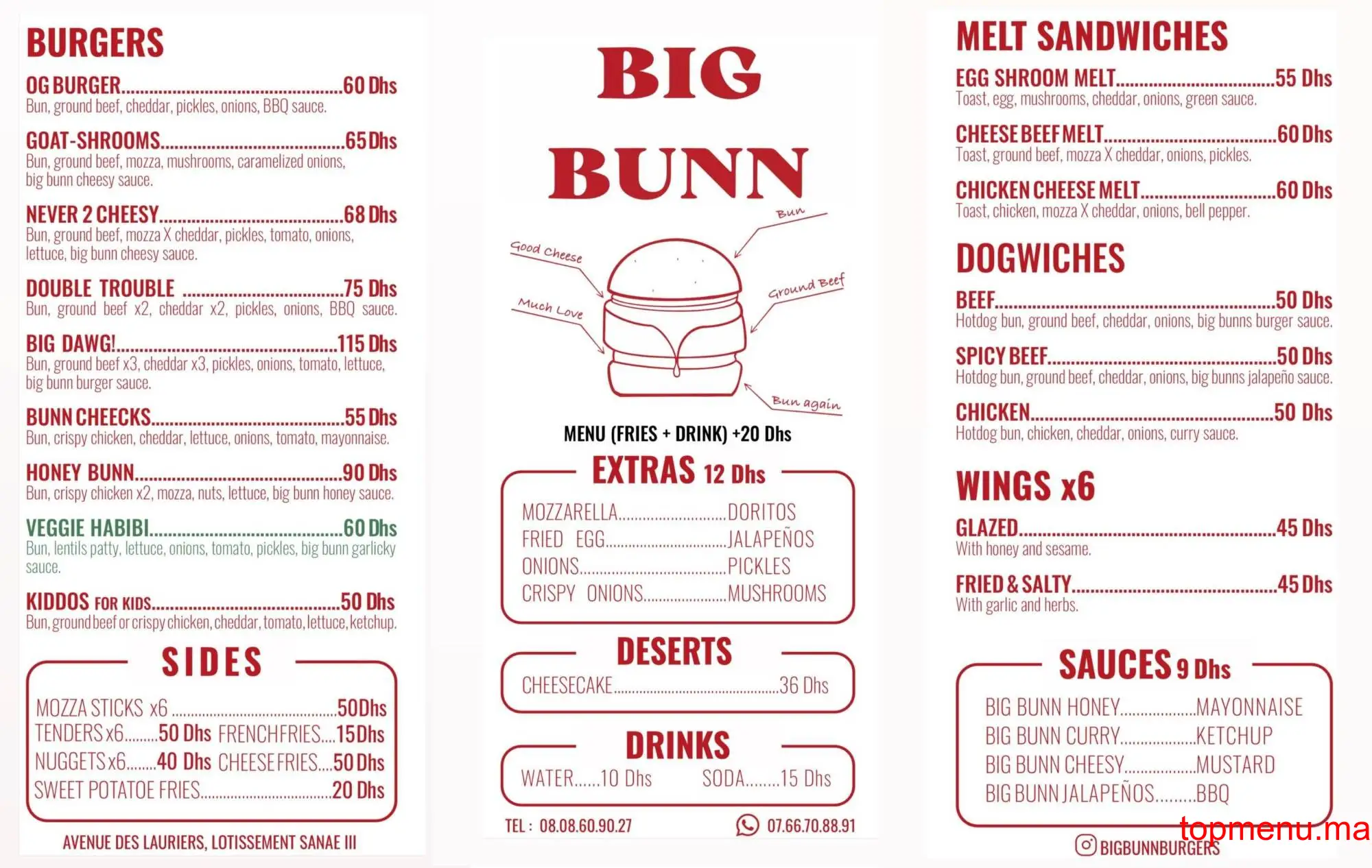 Big Bunn menu page 1