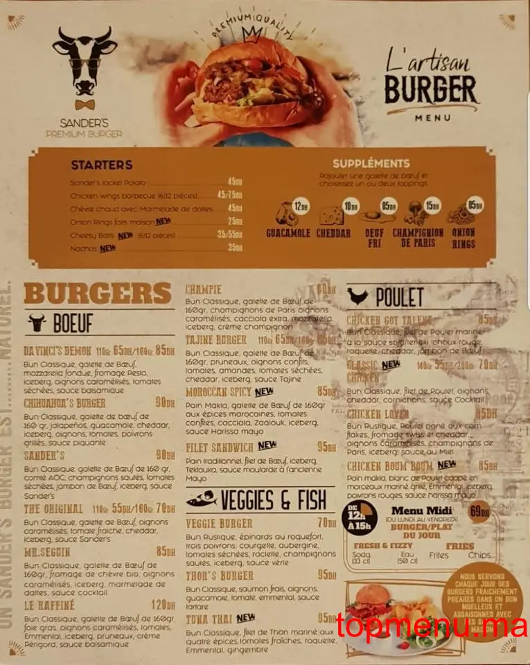 Sander’s burger menu page 1