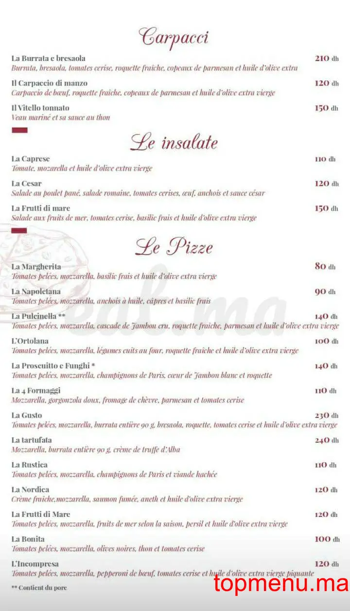 Gusto e Sapore menu page 1