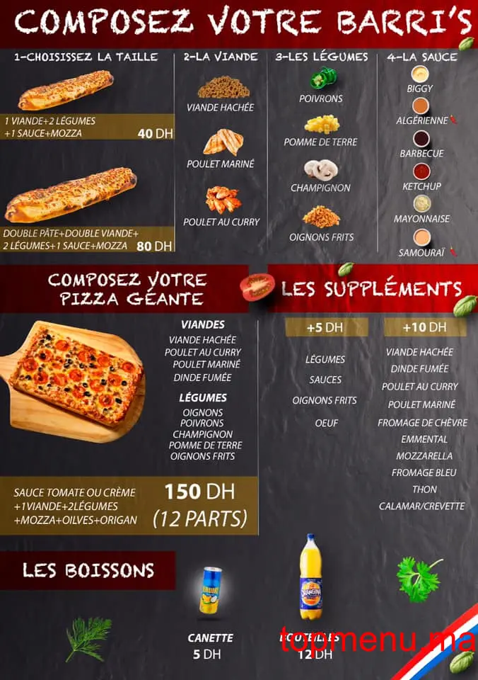 Pizza Barri’s menu page 1