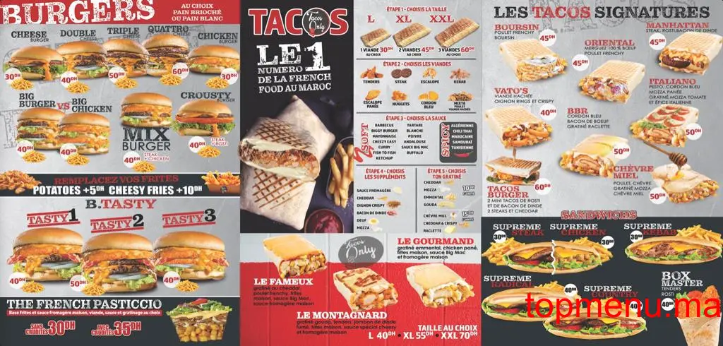 Tacos only menu page 1