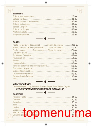 Dauphin menu page 1