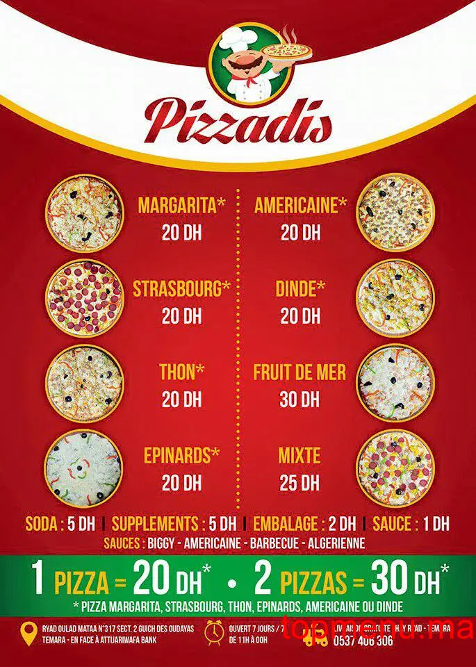 Pizzadis menu page 1