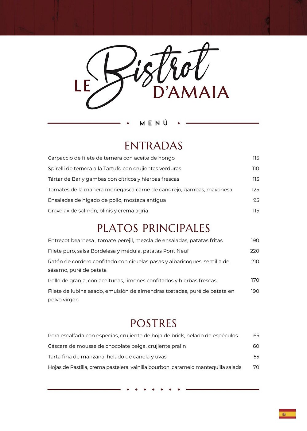 Le Bistrot D'Amaia menu page 1