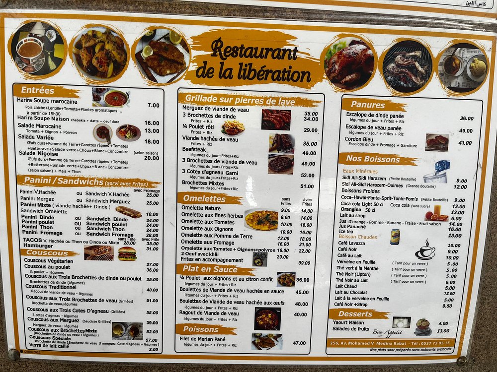 Restaurant de la Liberation menu page 1